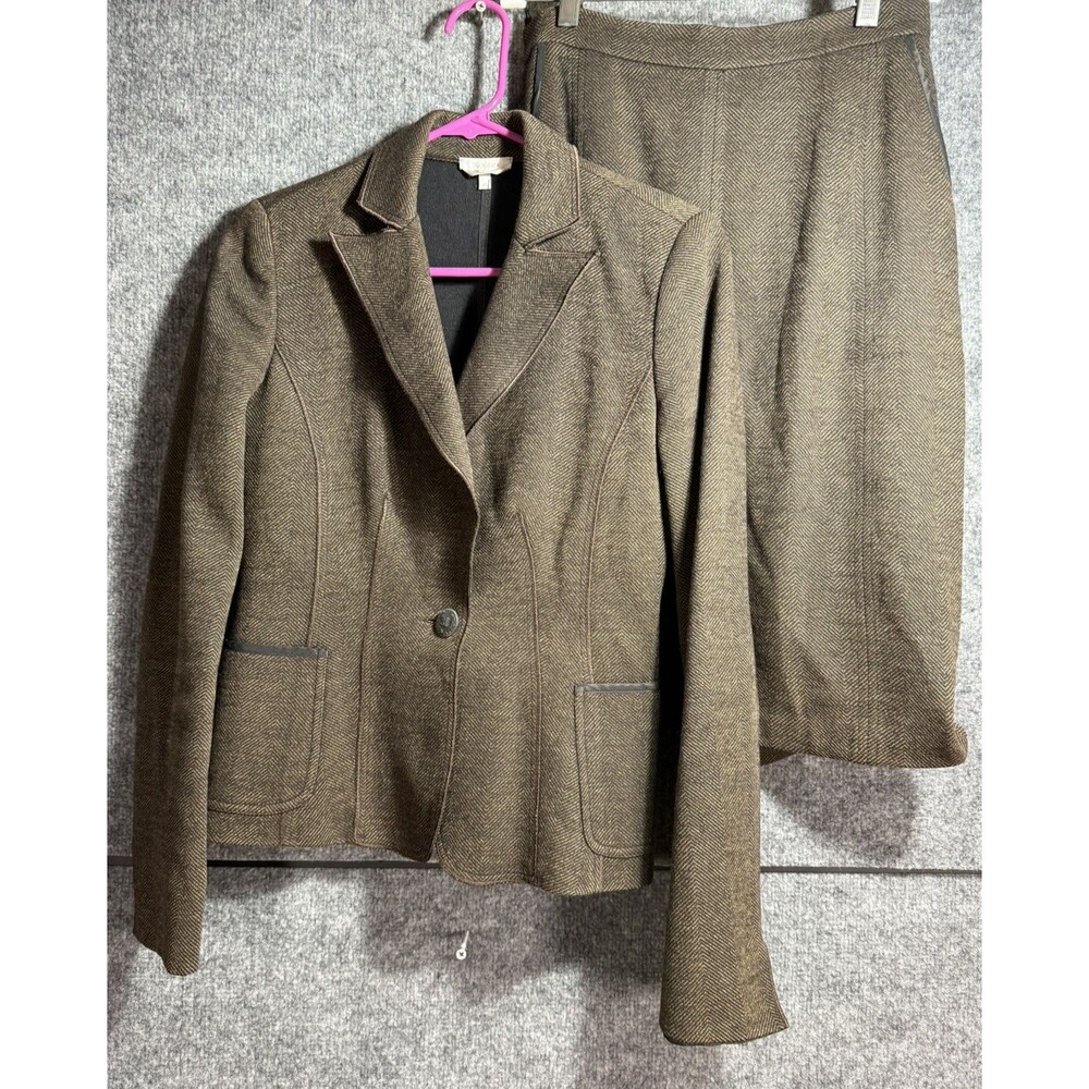 Max Mara Wool Blend Skirt Suit Womens IT 40 US 4 Brown Herringbone Career Italy